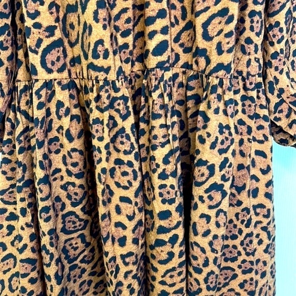 H&M - Brown & Black Cheetah Print Long Sleeve Tunic Tiered Dress Size Medium - Picture 3 of 11